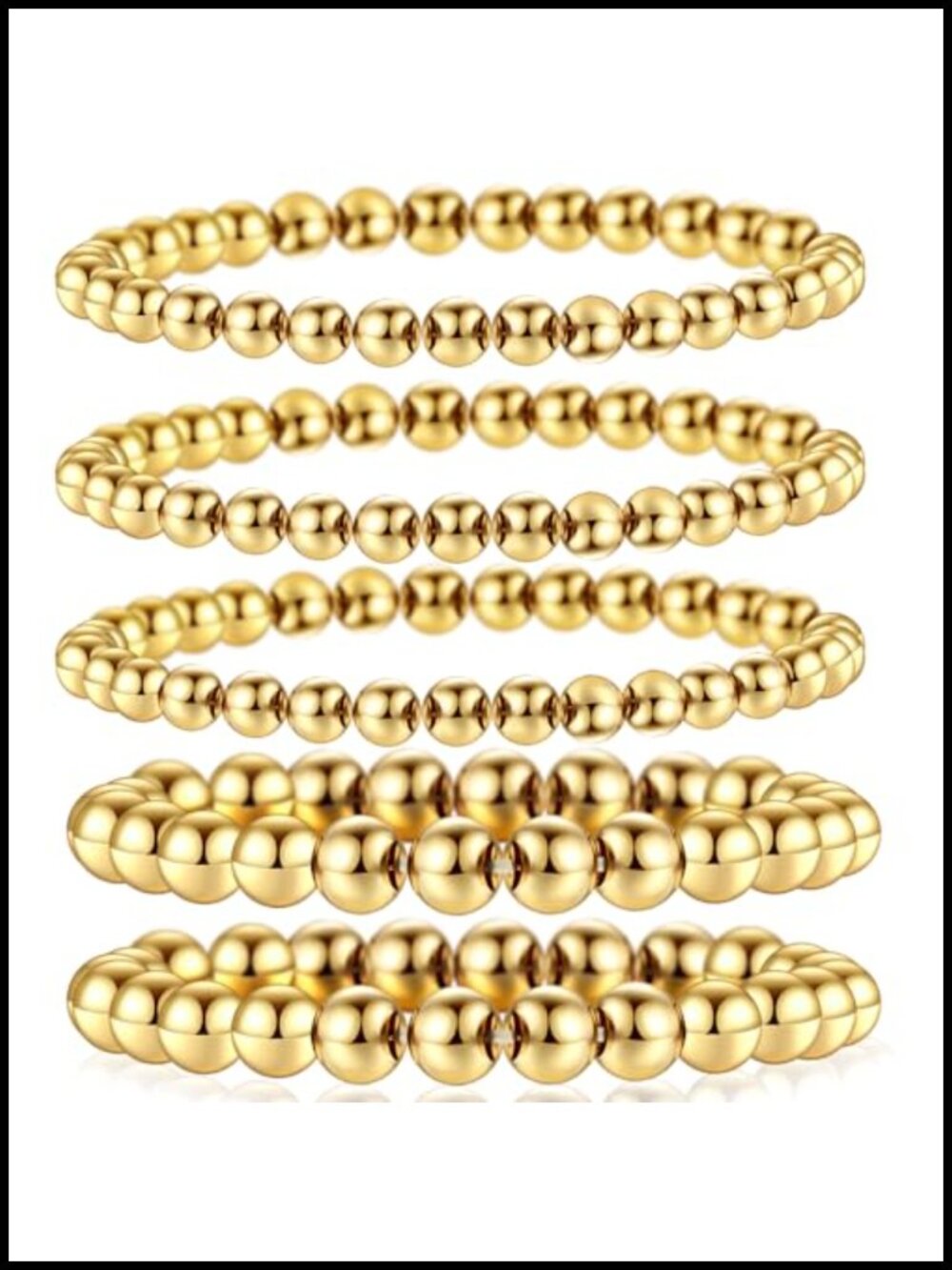 5Pcs Gold Plated Bead Bracelets Set for Women Stackable Stretch Bangle